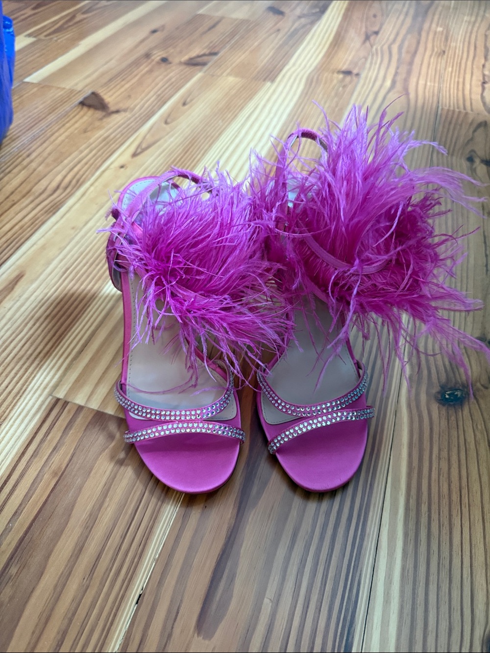 Nina Hot Pink Feather Rhinestone Evening Sandals